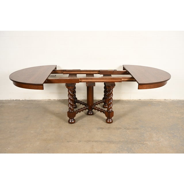 Stickley Brothers Antique Mission Oak Arts & Crafts Barley Twist Extension Dining Table, Newly Refinished For Sale - Image 9 of 13