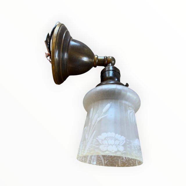1920s Tropical Sunset Acid Etched Wall Sconce For Sale - Image 9 of 11