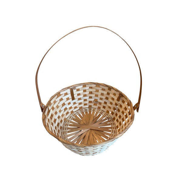Basket Natural Split Reed Woven Two Tone For Sale - Image 6 of 8