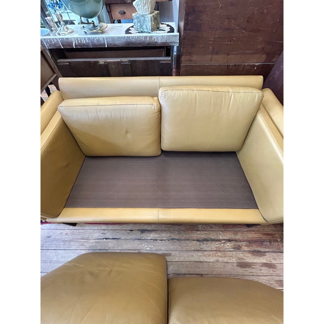 Animal Skin Borge Mogensen Style Danish Mid Century Modern Leather Loveseat For Sale - Image 7 of 14