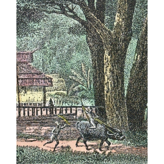 Vintage Gilt Faux Bamboo Framed French Indochina Landscape Print - British Colonial Style For Sale - Image 4 of 12