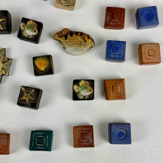 Set of 64 Natalie Surving Studios Sea Creatures Design Architectural Ceramic Tiles For Sale - Image 11 of 12