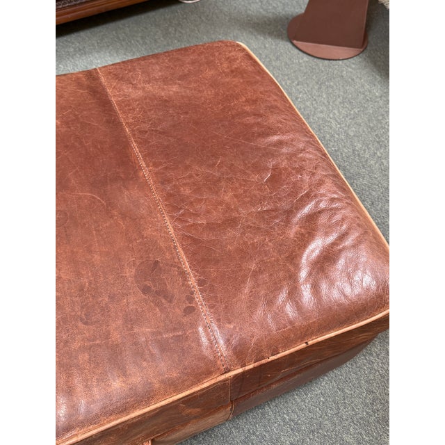 Rustic Leather Storage Ottoman, Cognac For Sale - Image 11 of 12