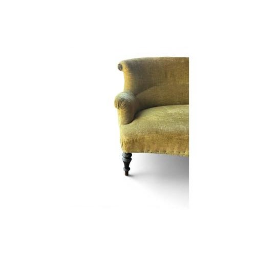 Antique Mustard Velvet Curved Sofa with Decorative Tassels For Sale - Image 4 of 7