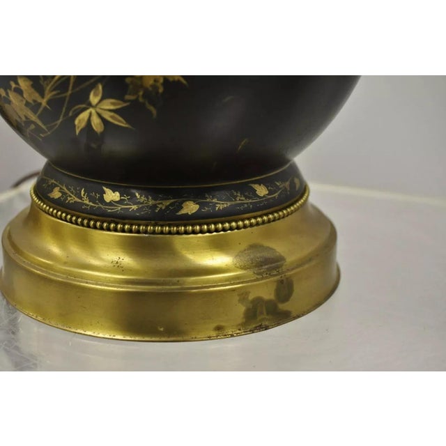 Antique French Neoclassical Black Porcelain Classical Bulbous Table Lamps - Pair For Sale - Image 9 of 12