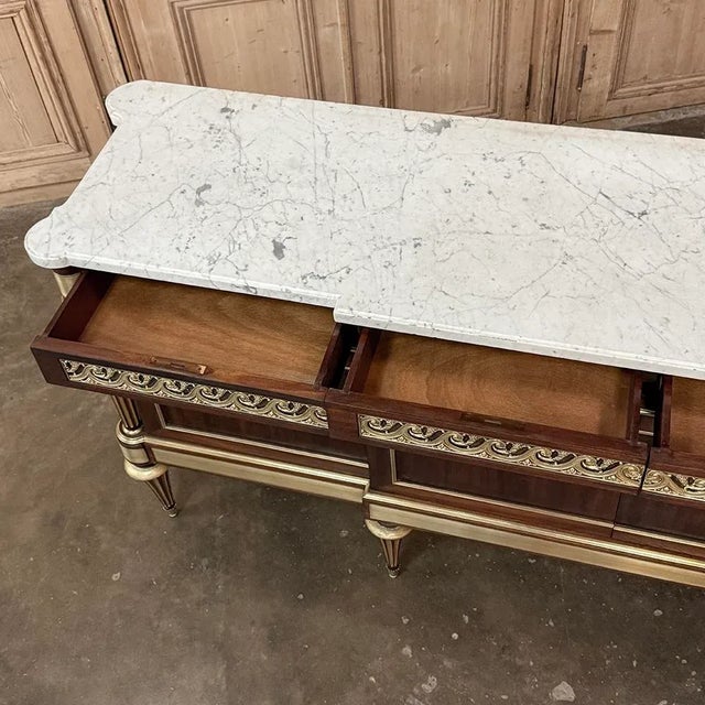 Grand Antique French Louis XVI Mahogany Marble Top Buffet a l'Etrusque For Sale - Image 17 of 18