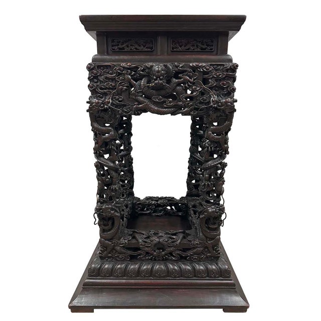 Wood Early 20th Century Extraordinary Antique Carved Hardwood Dragon Stand For Sale - Image 7 of 12