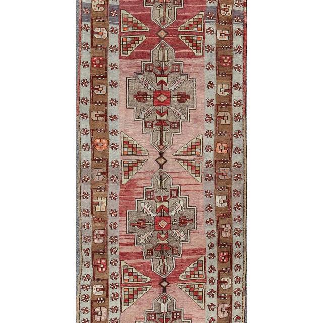 Vintage Turkish Oushak Long Runner With Rose and Pink 4'2" X 14'0" For Sale In Atlanta - Image 6 of 9