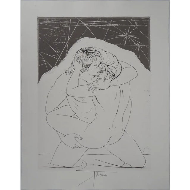 Pierre-Yves Trémois, Couple Under the Stars, Original Signed Engraving For Sale
