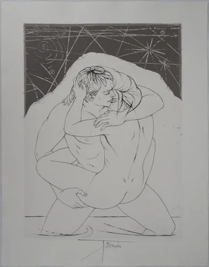 Pierre-Yves Trémois, Couple Under the Stars, Original Signed Engraving