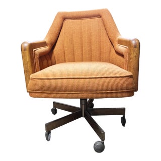 Mid-Century Modern Orange Office Chair With Wood Armrests For Sale
