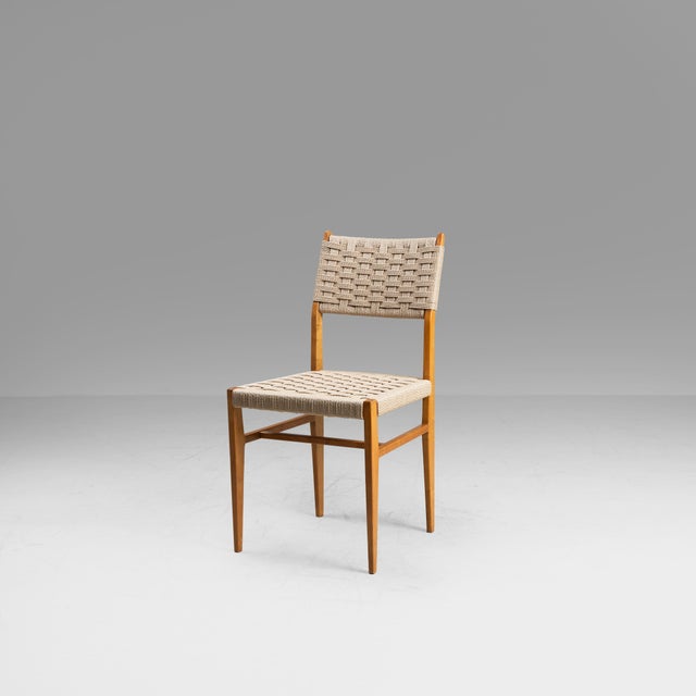 Wooden and Raffia Chairs, 1950s, Set of 4, in Good conditions. Designed 1970 to 1979