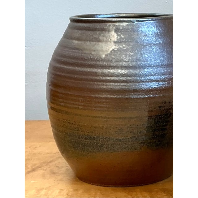 Vintage Brown Glazed Ceramic Vase For Sale - Image 4 of 12