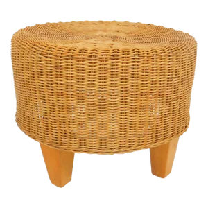 Vintage Late 20th Century Boho Chic Rattan Stool / Ottoman - Vintage Ikea