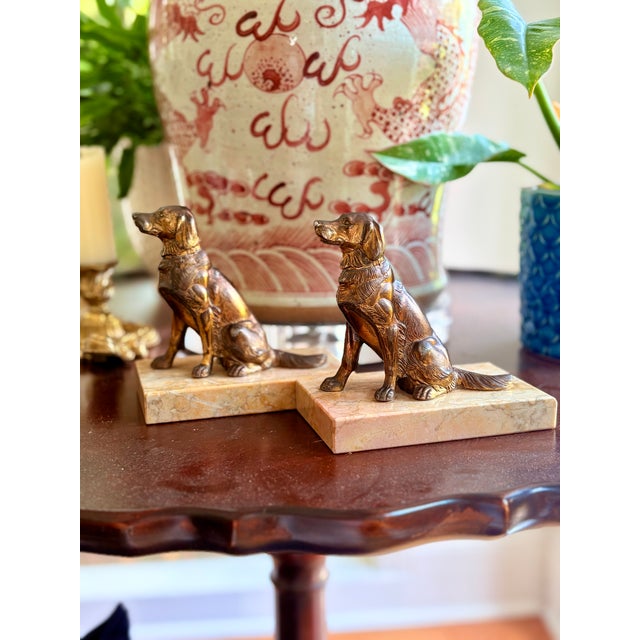 Mid-Century Modern Pair of Cast Brass Sporting Dog Bookends on Marble Bases For Sale - Image 3 of 12