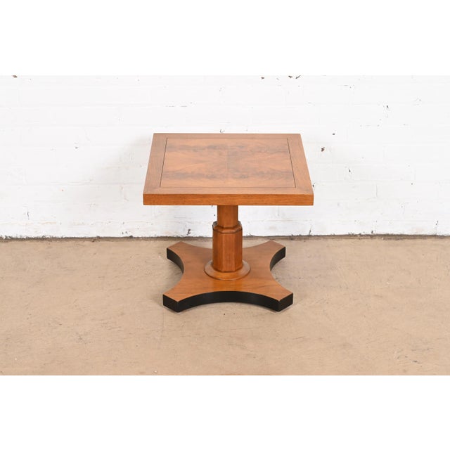 Baker Furniture Neoclassical Burled Walnut Pedestal Tea Table For Sale - Image 11 of 11