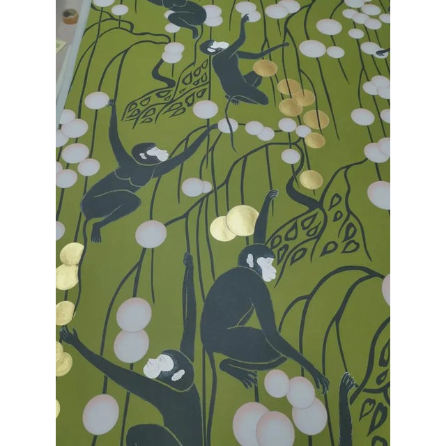 Chinoiserie Monkey Wallpaper Panel, Hand-Gilded Wall Art For Sale - Image 4 of 6