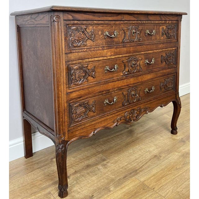 Vintage French Louis Style Oak Chest of 3 Drawers For Sale - Image 3 of 16