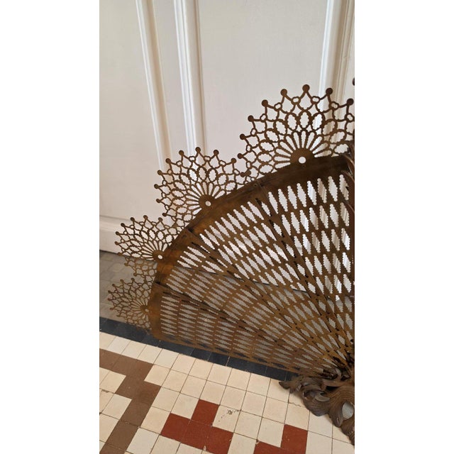 Early 20th Century Antique Victorian Brass Fireplace Screen Ornate Folding Fan Peacock Fire Guard Hearth Screen Art Nouveau Home Decor For Sale - Image 5 of 15