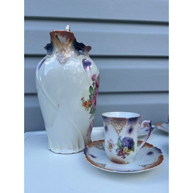 Shabby Chic Antique Floral Porcelain Tea Set - 11 Pc For Sale - Image 3 of 8