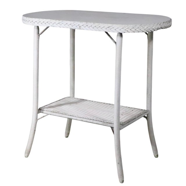Lloyd Manufacturing Co. Vintage Oval White Wicker Table Att. To Lloyd Loom C 1930/50's For Sale - Image 4 of 12