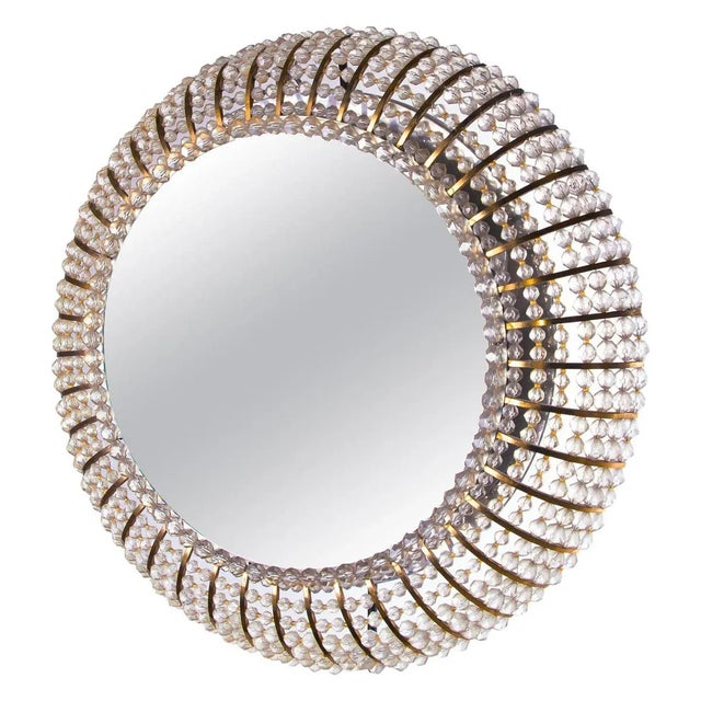 Metal Illuminated Mirror in Glass & Brass in the style of Emil Stejnar and Rupert Nikoll, Austria, 1950s For Sale - Image 7 of 7