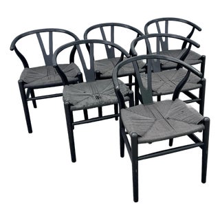 Vintage Weave Wishbone Dining Chairs - Set of 6 For Sale