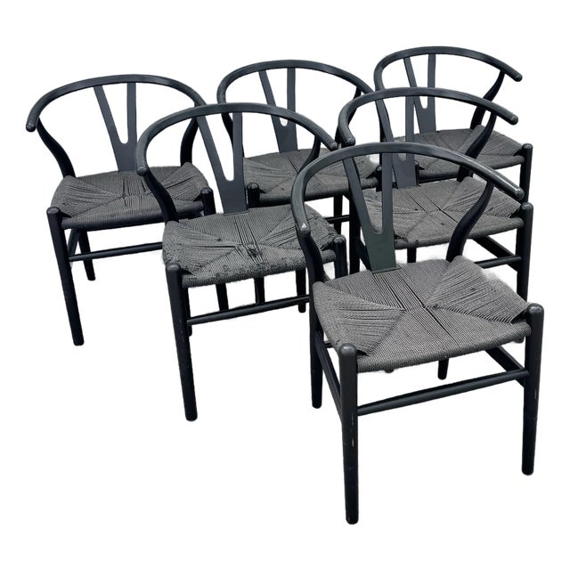 Vintage Weave Wishbone Dining Chairs - Set of 6 For Sale