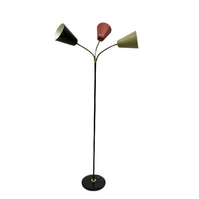 Metal 3-Arm Floor Lamp with Pierced Metal Matte Shades, 1960s For Sale - Image 7 of 12