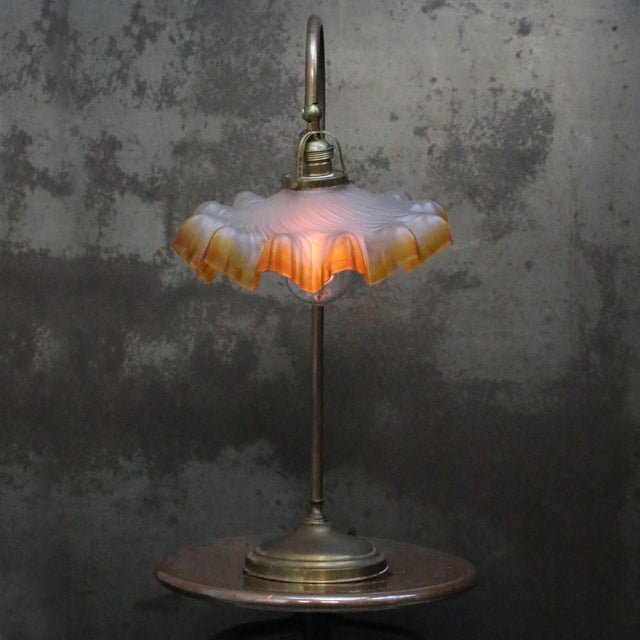 Metal Art Nouveau French Brass and Glass Table Light For Sale - Image 7 of 11