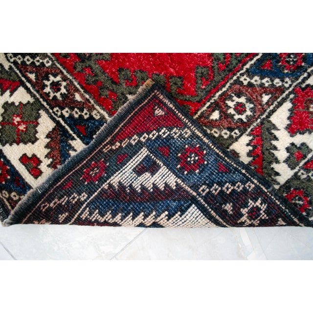 1960s Authentic Turkish Rug, Red & Indigo Wool Carpet, Hand-Spun Anatolian Rug, Sustainable Antique Rug For Sale - Image 13 of 16