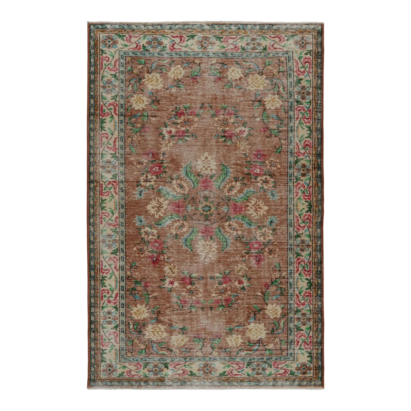 1960s Vintage Zeki Muren Rug in Brown With All-Over Floral Patterns ...