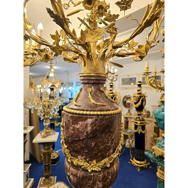 Louis XVI-Style Porcelain Pedestal Centerpiece Set of 2 With Floral Gold Leaf Details & Gilded Bronze Accents For Sale In Miami - Image 6 of 11