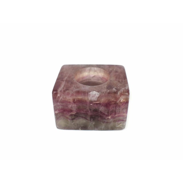 Contemporary Late 20th Century Solid Purple Amethyst Quartz Geode Stone Tealight Candle Holder For Sale - Image 3 of 9