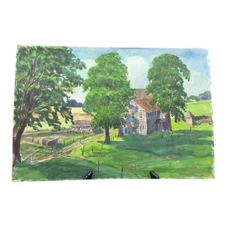 Mid-Century Pennsylvania Stone Grist Mill Watercolor by Floyd F. Hackman For Sale