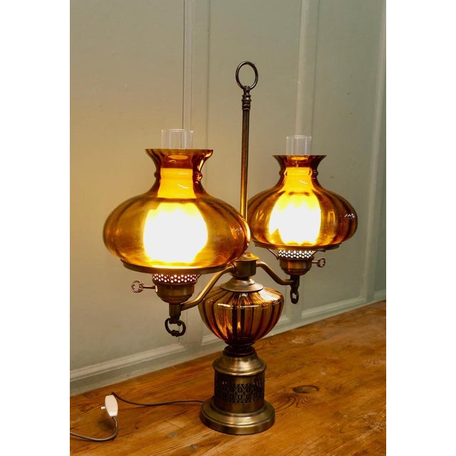 Vintage Twin Brass Table Lamp, 1970 For Sale - Image 3 of 8