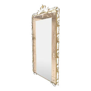 Large Standing 9' Tall Forged Gold Gilt Metal Leafs & Flowers Mirror