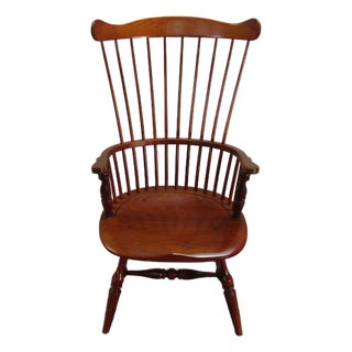 Duckloe Solid Cherry Fan Back Windsor Arm Chair For Sale
