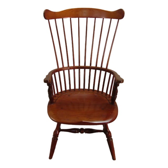Duckloe Solid Cherry Fan Back Windsor Arm Chair For Sale