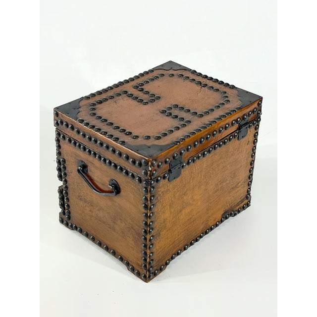 Wood Vintage Nailhead Lacquered Parchment Jewelry Chest For Sale - Image 7 of 11