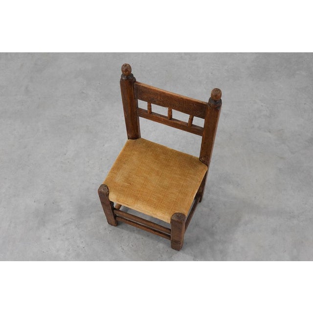 Spanish Hand-Carved Oak Side Chair with Velour Seat, 19th Century For Sale - Image 10 of 14