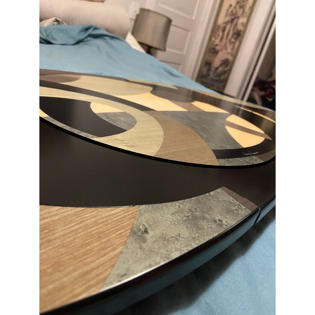 Late 20th Century Signed Luigi Leone for Gargiulo & Jannuzzi Mechanical Expanding Inlaid Wood Table Top With Lazy Susan For Sale - Image 12 of 12