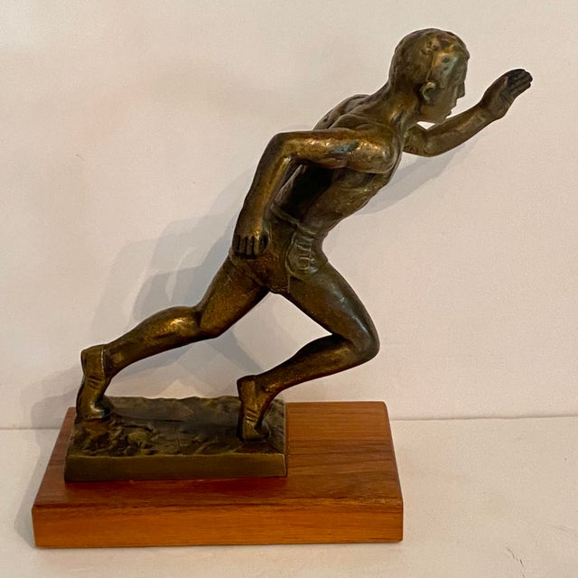 Art Deco Art Deco Style 1950s Bronze Track and Field Runner Trophy For Sale - Image 3 of 16