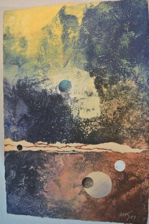 Mikulas Kravjansky, Surrealist Intaglio Mixed Media Monotype on handmade paper, 1999