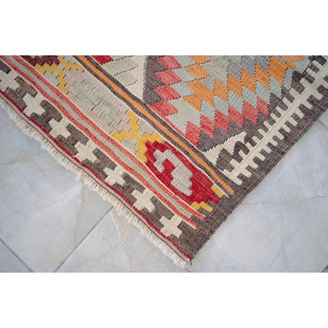 Vintage Handwoven Turkish Rug Kilim, Primitive Tribal Statement, Bohemian Area Rug - 5′8″ X 9′6″ For Sale - Image 14 of 16