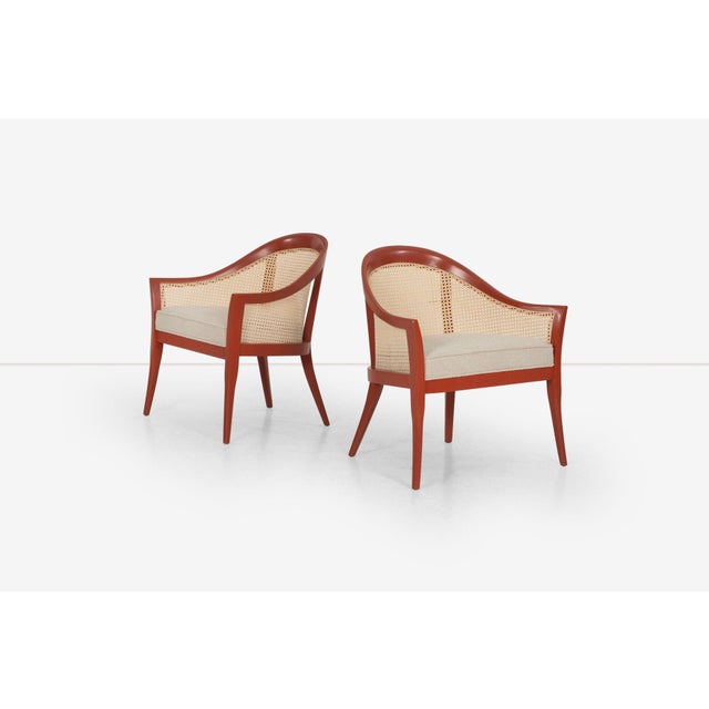 Salmon Harvey Probber Set of Four Occasional Chairs, Salmon Lacquer & Cane, 1960c For Sale - Image 8 of 17