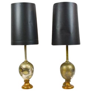 Mid Century Modern Brass And Black Lamps - Pair For Sale