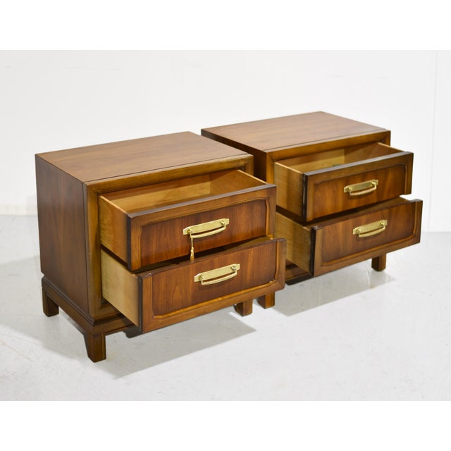 Wood 1970s Campaign Style Nightstands by Henry M Goodman Furniture — Pair For Sale - Image 7 of 12