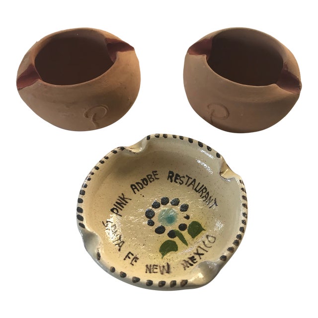 1950s Terra Cotta Souvenir Ashtrays From the Pink Adobe, Santa Fe ~ Set of 3 For Sale