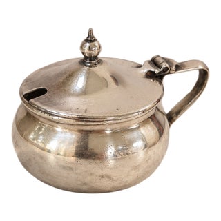 Early 20th Century English Epns Silver-Plated Mustard Pot With Cobalt Blue Glass Liner For Sale